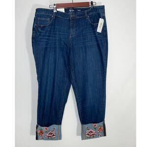 NWT Style & Co Embroidered Cuff Mid Rise Ankle Pant Jeans - Women's Size 16W‎